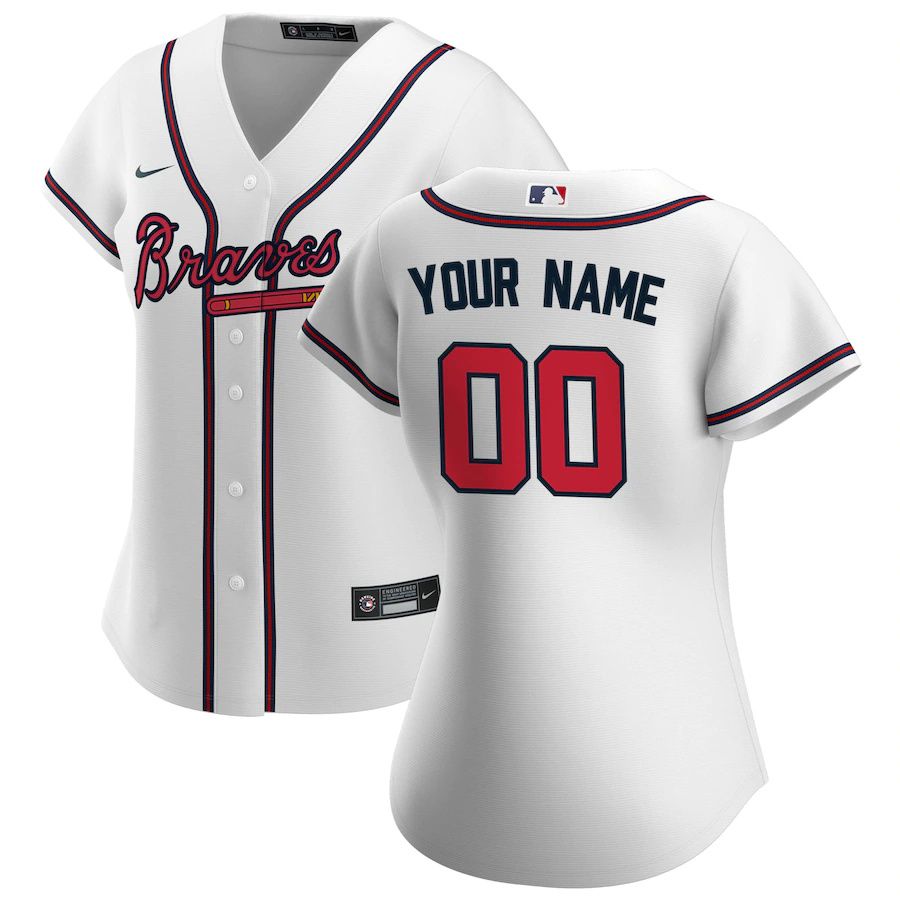 Womens Atlanta Braves Nike White Home Replica Custom MLB Jerseys->customized mlb jersey->Custom Jersey